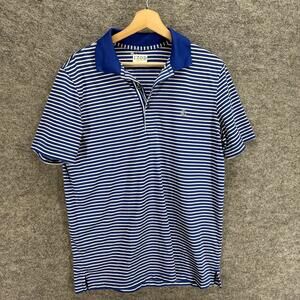 Izod Polo Shirt Men M Medium Blue Striped Button Up Collared Short Sleeve